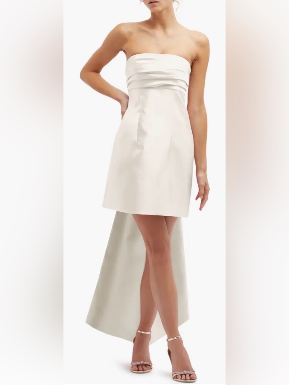 NEW ALFRED SUNG Oversize Bow Back Strapless Minidress in Ivory Size US 4